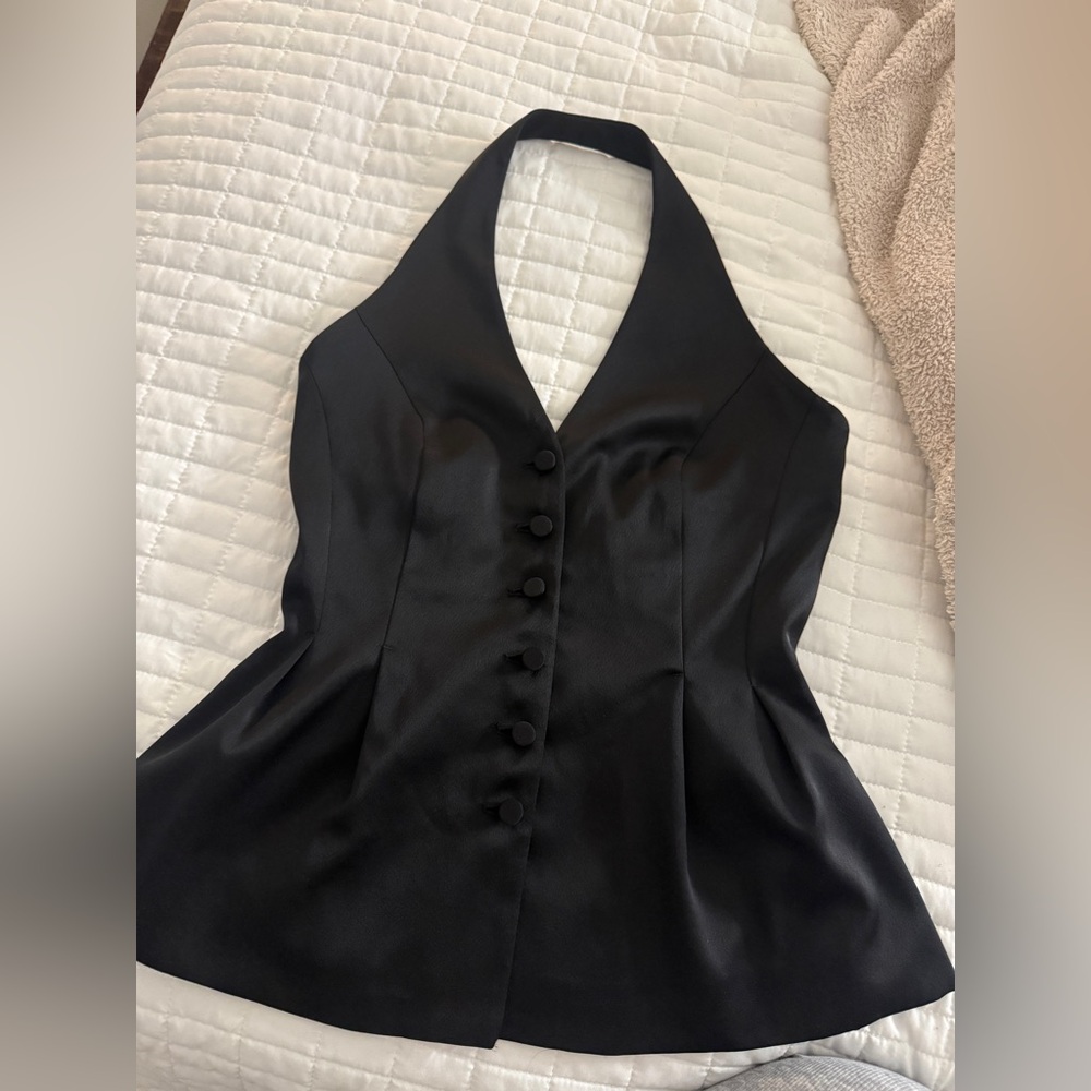 Black Halter Button-Front Women's Top